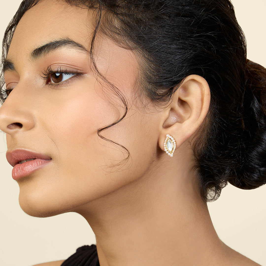Gold Stud Earring for Women by Isharya | Modern Indian Jewellery