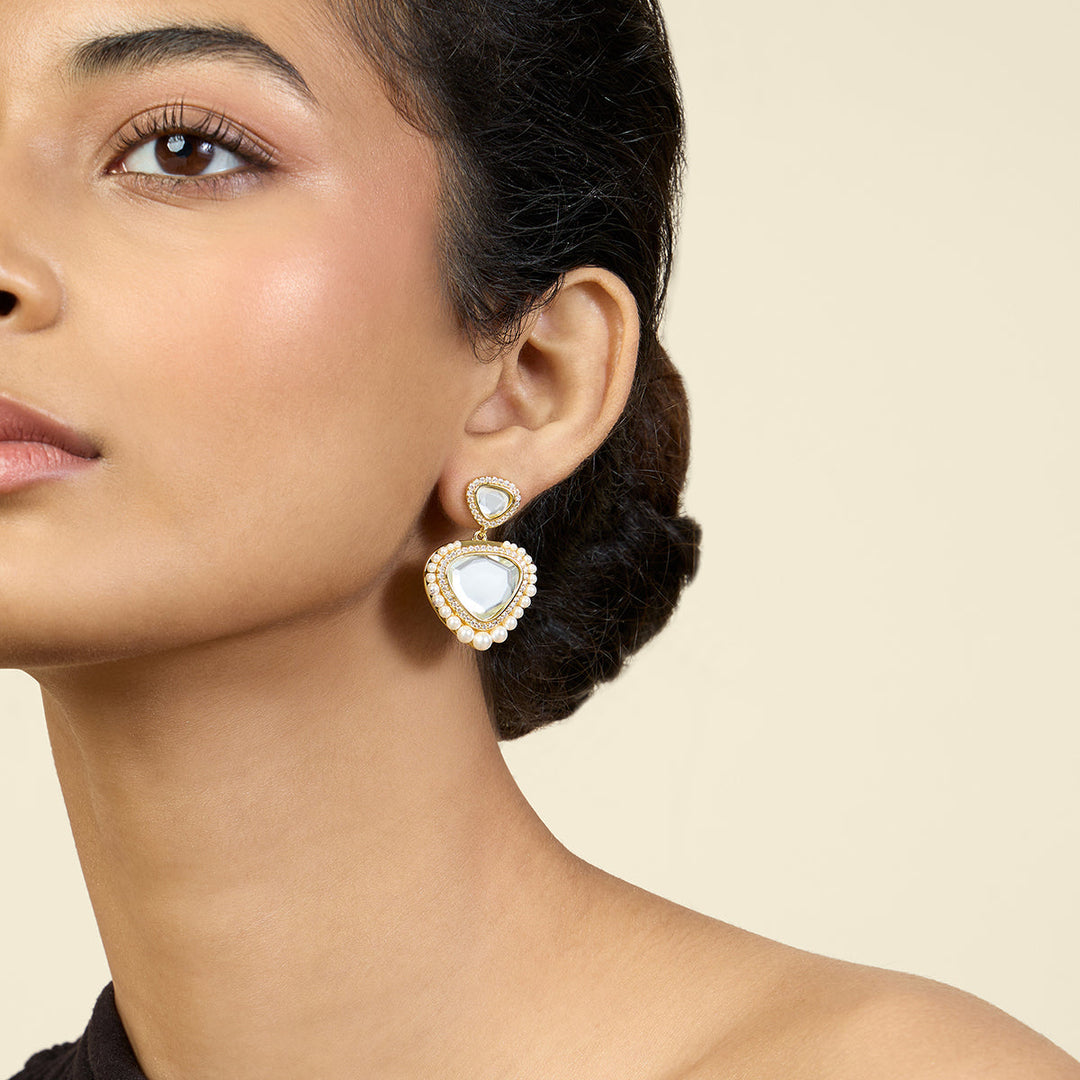 Gold Drop Earring for Women by Isharya | Modern Indian Jewellery