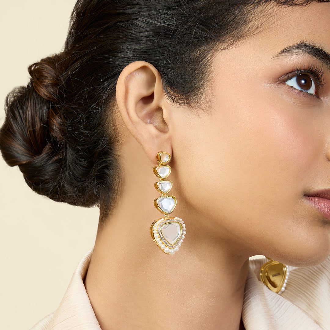 Gold Long Earring for Women by Isharya | Modern Indian Jewellery