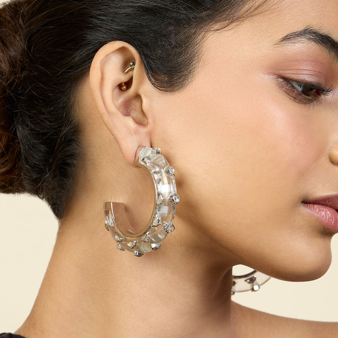 White Hoop Earring for Women by Isharya | Modern Indian Jewellery