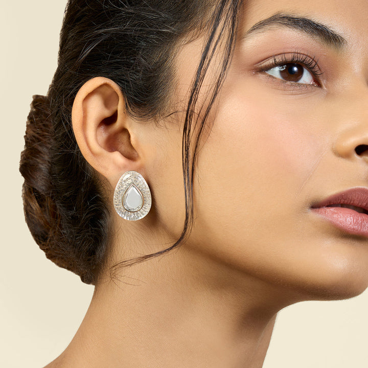 White Stud Earring for Women by Isharya | Modern Indian Jewellery