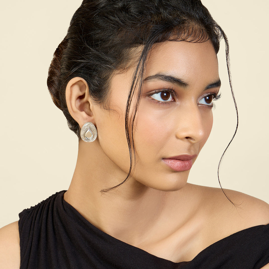 White Stud Earring for Women by Isharya | Modern Indian Jewellery