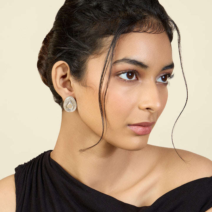 White Stud Earring for Women by Isharya | Modern Indian Jewellery