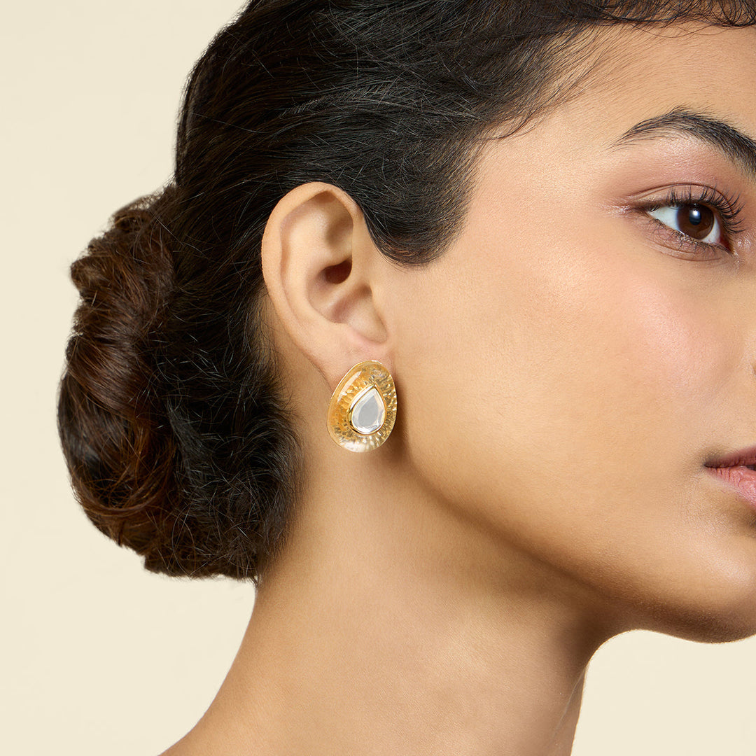 Gold Stud Earring for Women by Isharya | Modern Indian Jewellery