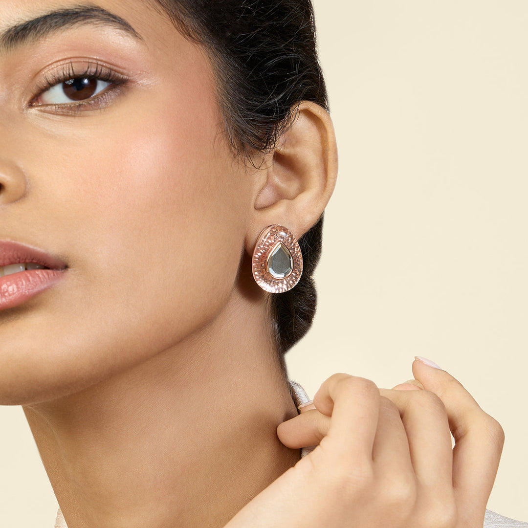 Rose Gold Stud Earring for Women by Isharya | Modern Indian Jewellery