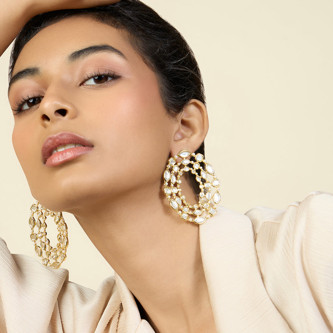 Gold Stud Earring for Women by Isharya | Modern Indian Jewellery