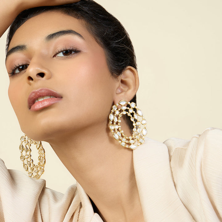 Gold Stud Earring for Women by Isharya | Modern Indian Jewellery