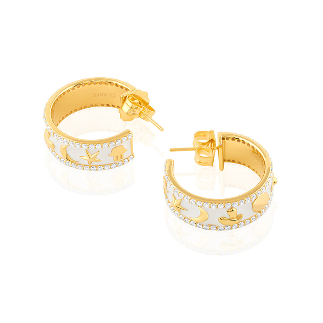 Charmed White Statement Hoops for Women by Isharya | Modern Indian Jewellery