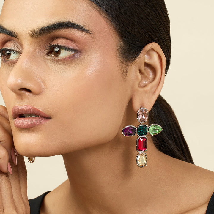 Banger Multi Crystal Cross Earrings