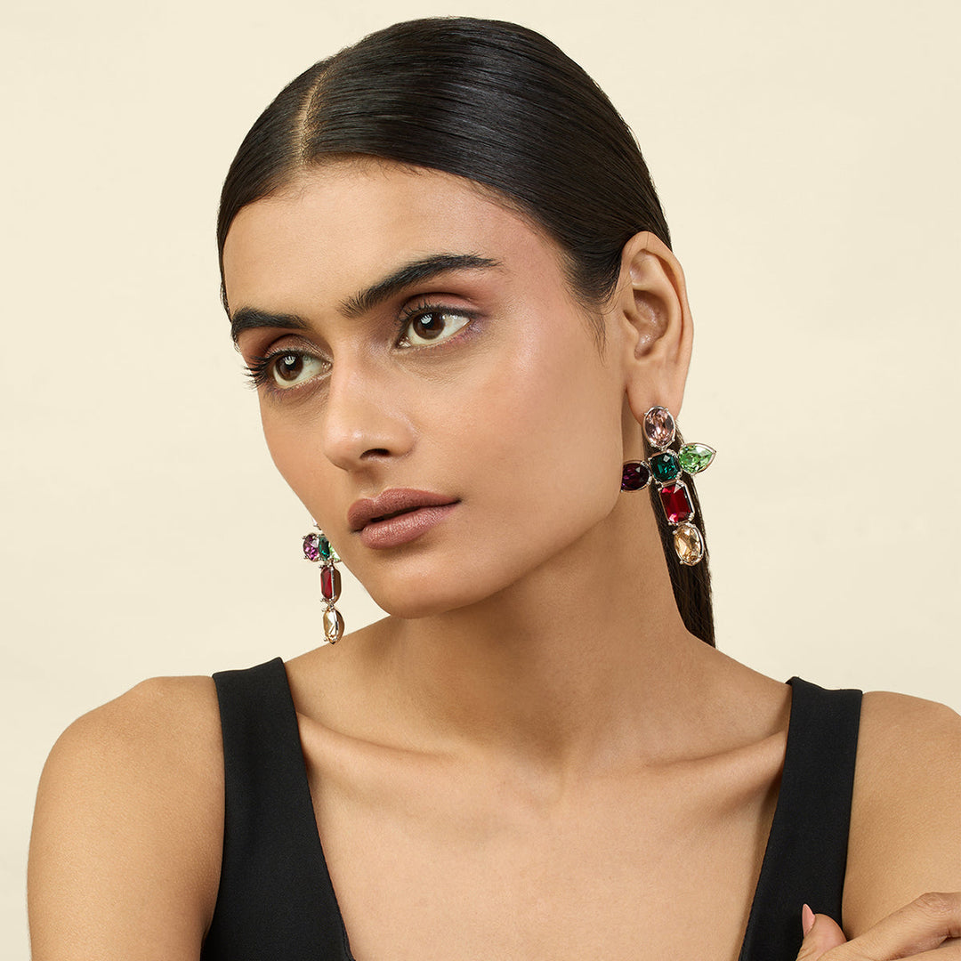 Banger Multi Crystal Cross Earrings