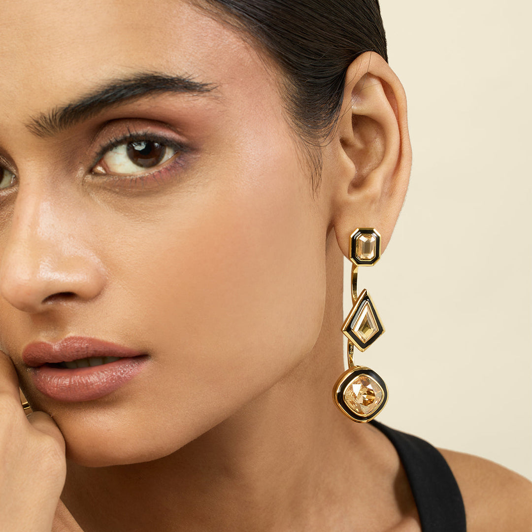Yellow Crystal Front Back Earrings