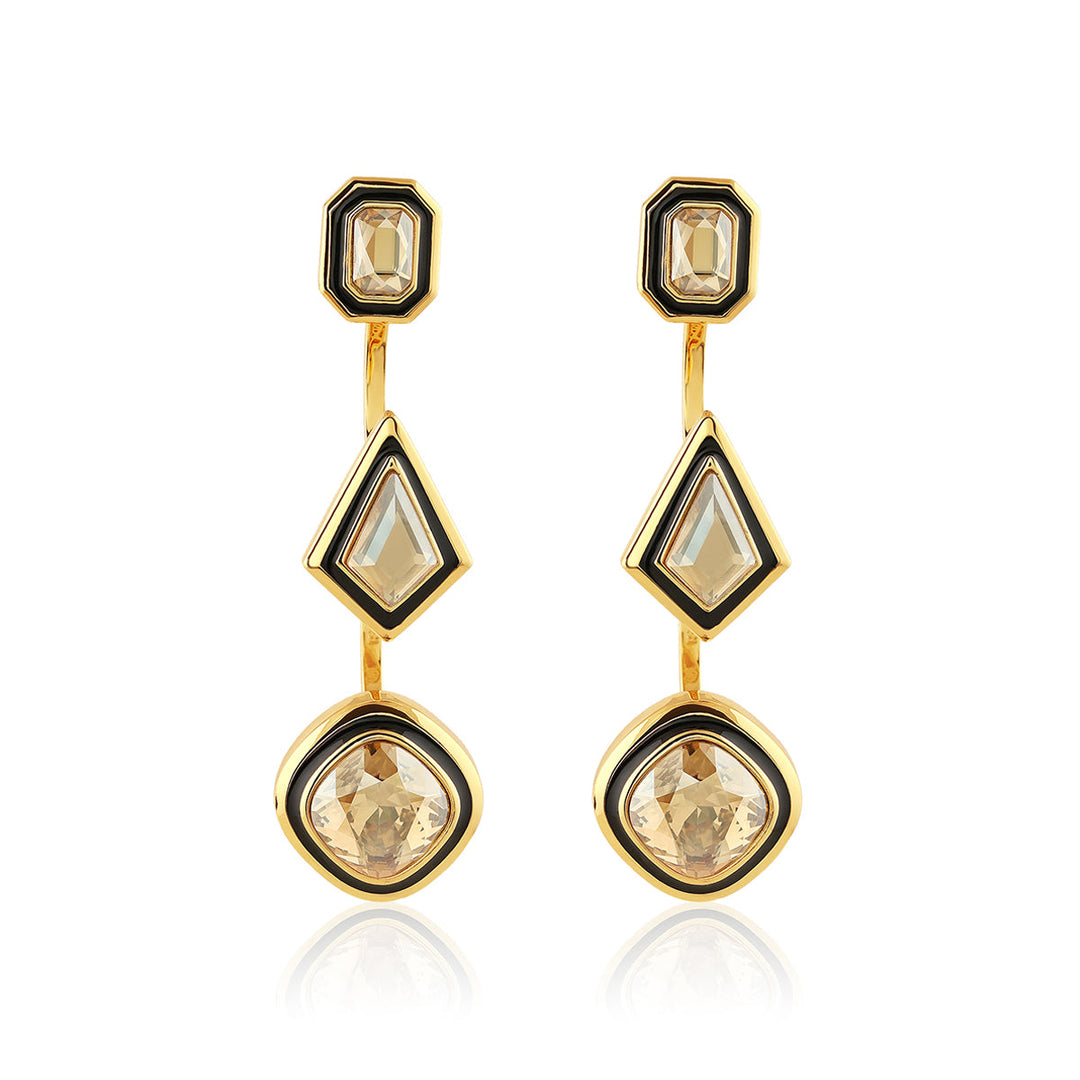 Yellow Crystal Front Back Earrings