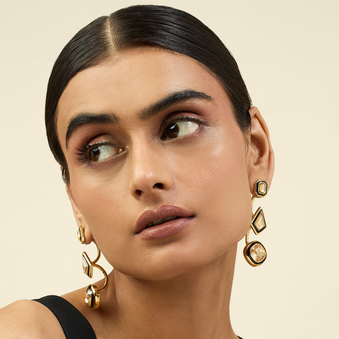 Yellow Crystal Front Back Earrings