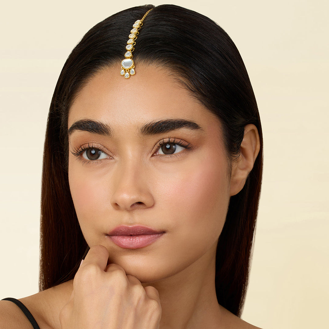 White Mang Tika Headgear for Women by Isharya | Modern Indian Jewellery