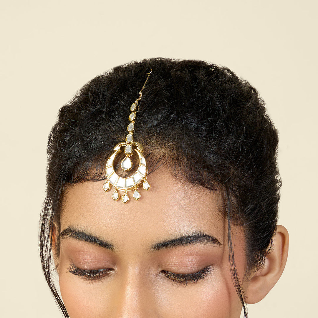 Gold Mang Tika Headgear for Women by Isharya | Modern Indian Jewellery