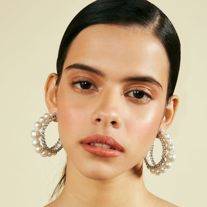 Crystal Pearl Hoop Earrings