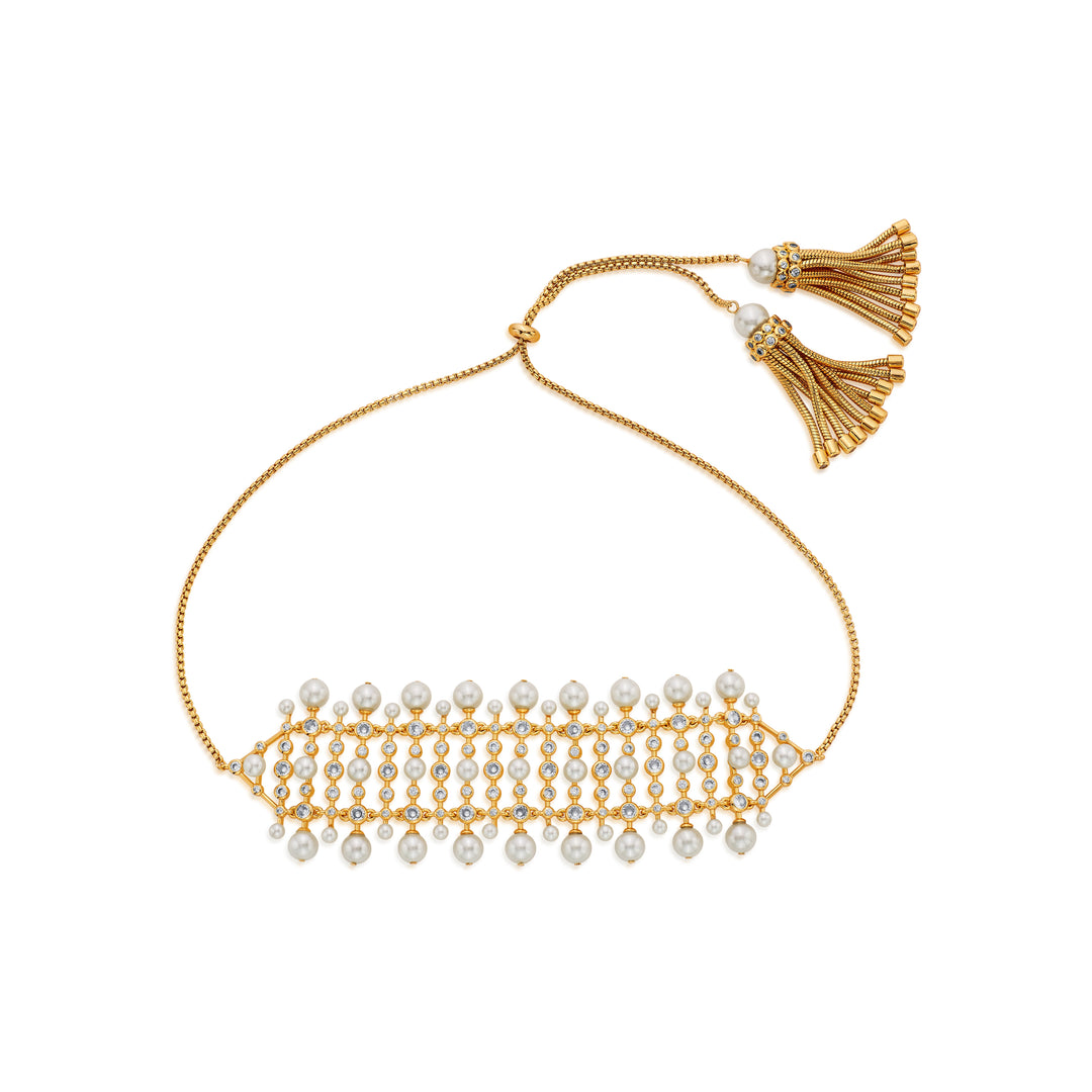 Crystal Pearl Tassel Choker