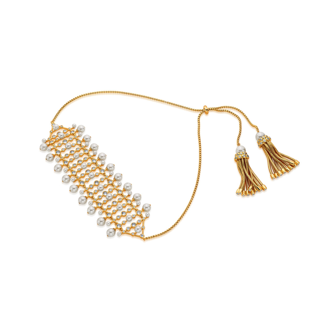 Crystal Pearl Tassel Choker
