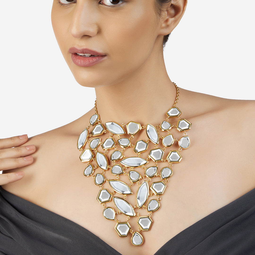 Mirror Gems Shattered Statement Bib Necklace