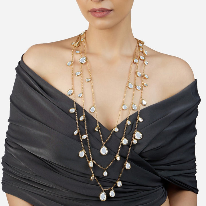 Tri-Layered Polki Mirror Necklace