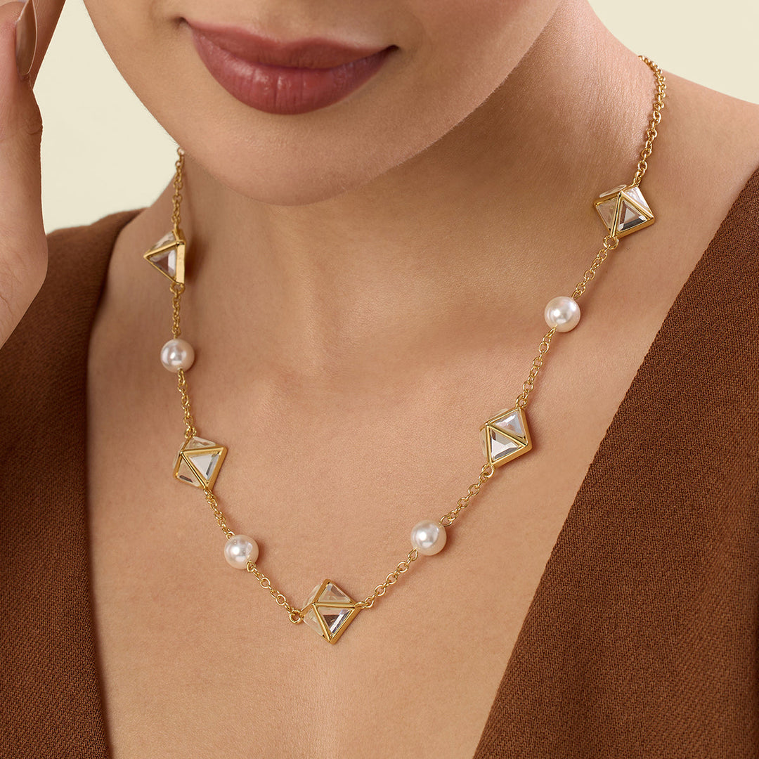 Pyramid Mirror And Pearl Necklace