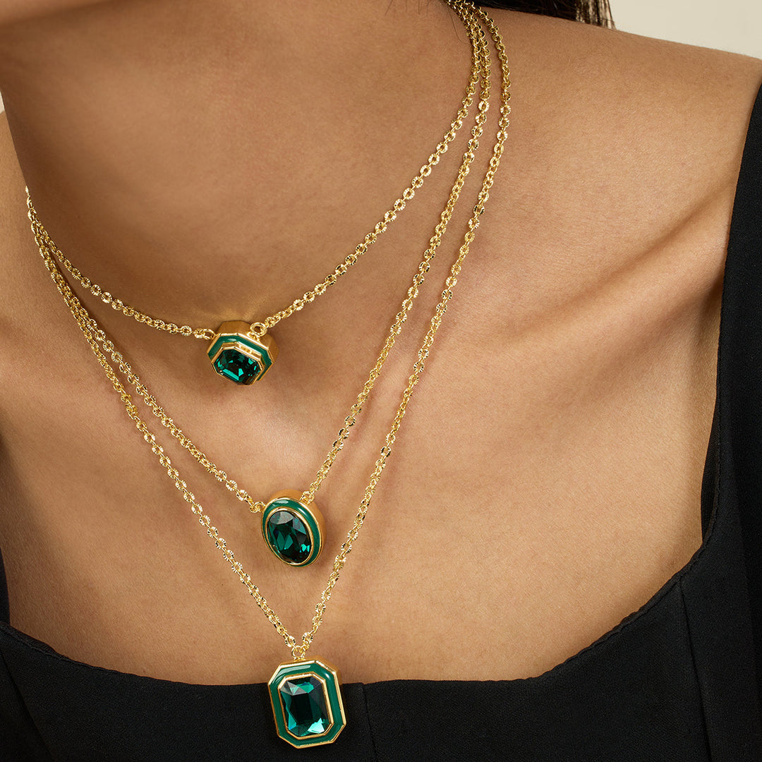 Green Crystal Galaxy Layered Necklace