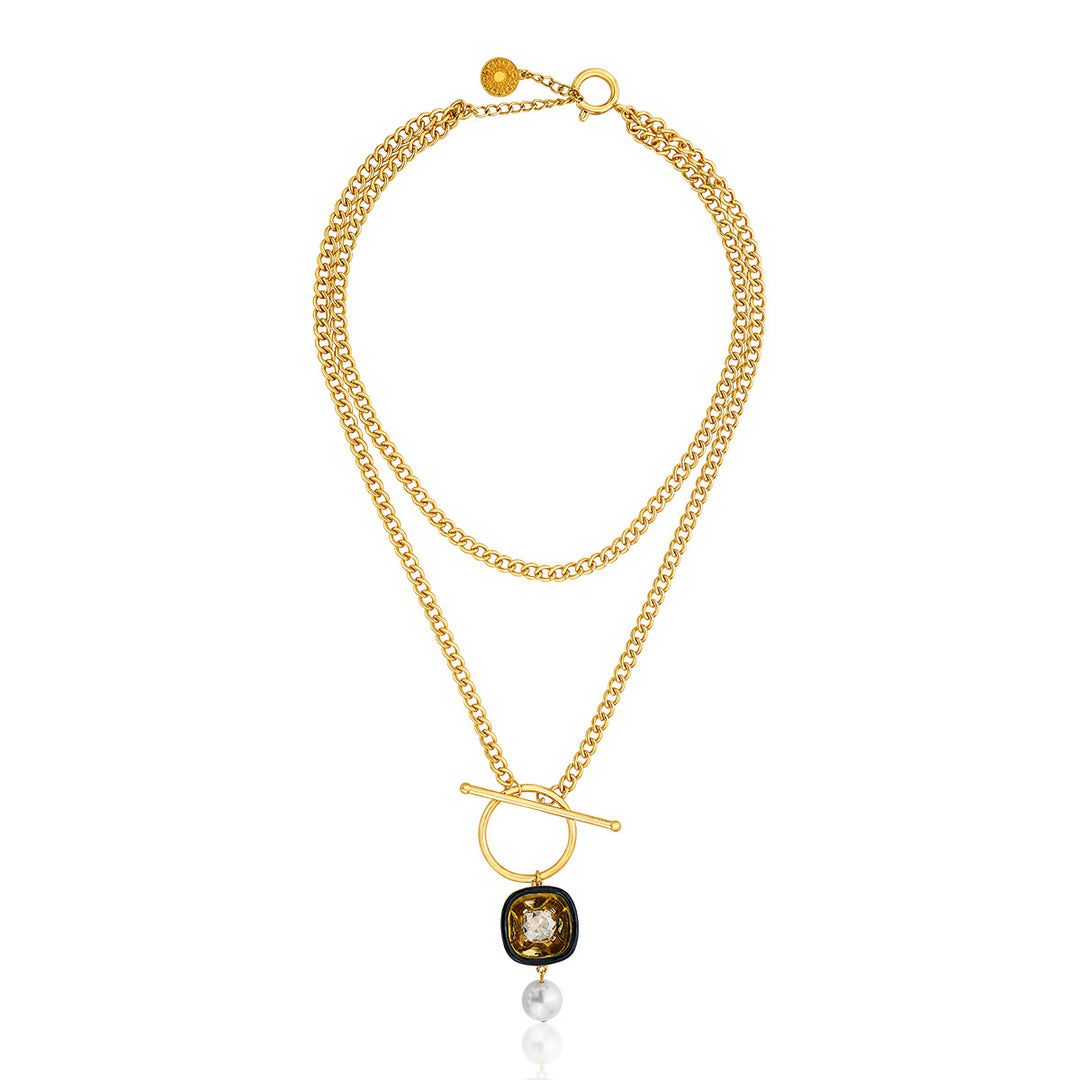 Bling glory wrap layered toggle necklace