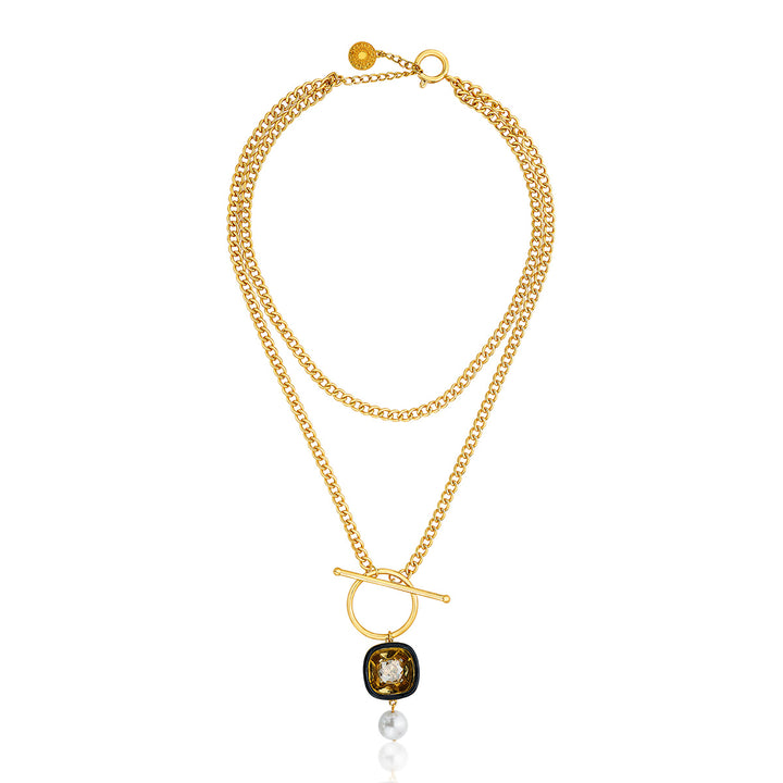 Bling glory wrap layered toggle necklace