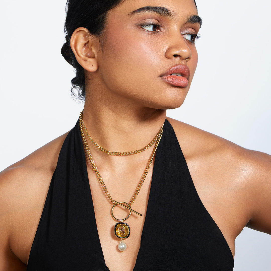 Bling glory wrap layered toggle necklace