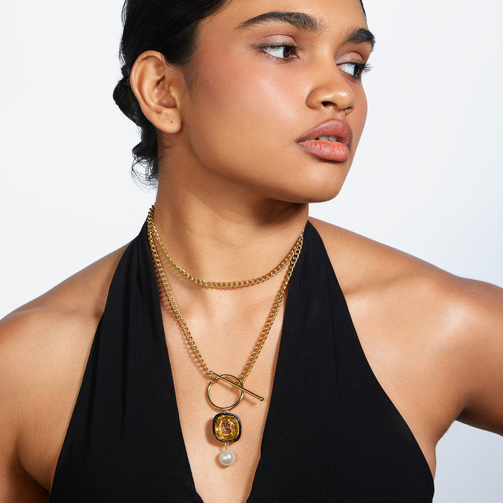 Bling glory wrap layered toggle necklace