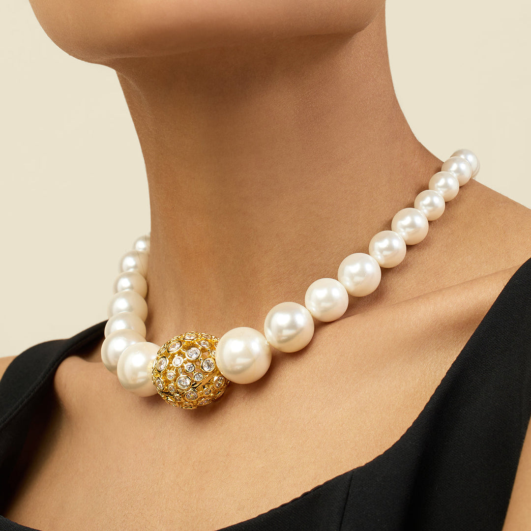 White Crystal Ball Pearl Necklace
