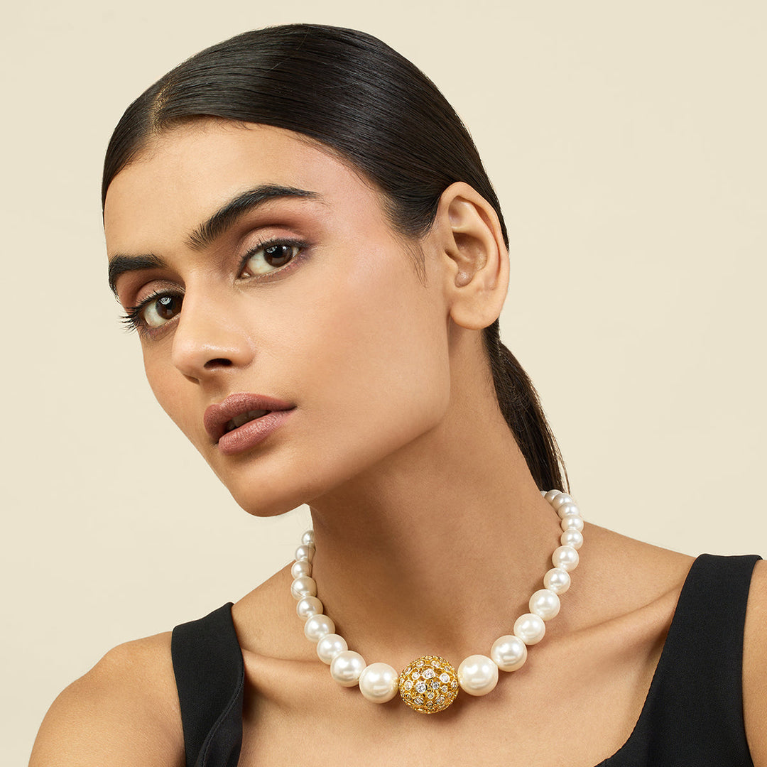 White Crystal Ball Pearl Necklace