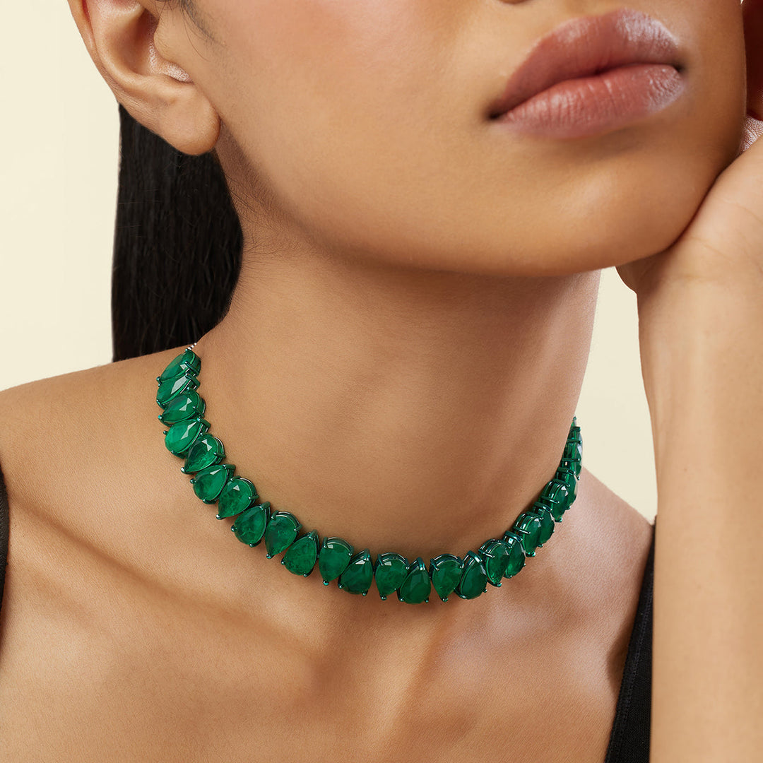Elysian Emerald Choker Necklace - Isharya | Modern Indian Jewelry