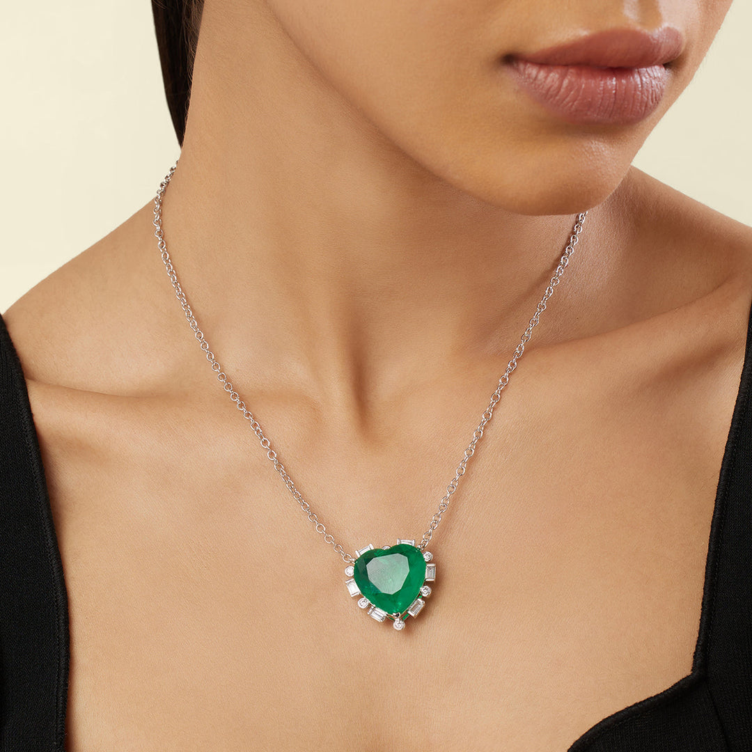 Emerald Heart Pendant Necklace - Isharya | Modern Indian Jewelry