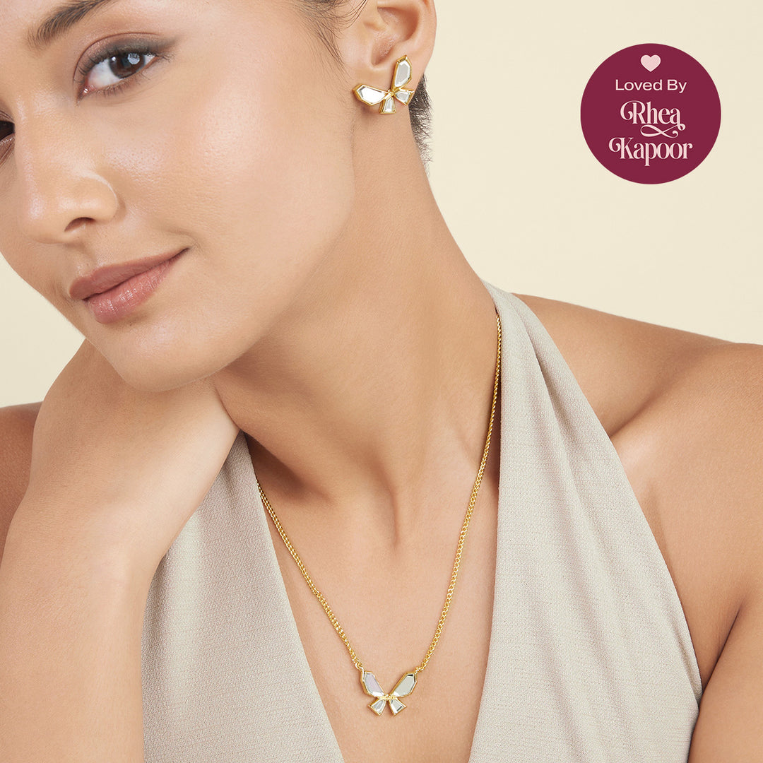 Golden Butterfly Earrings & Necklace Set