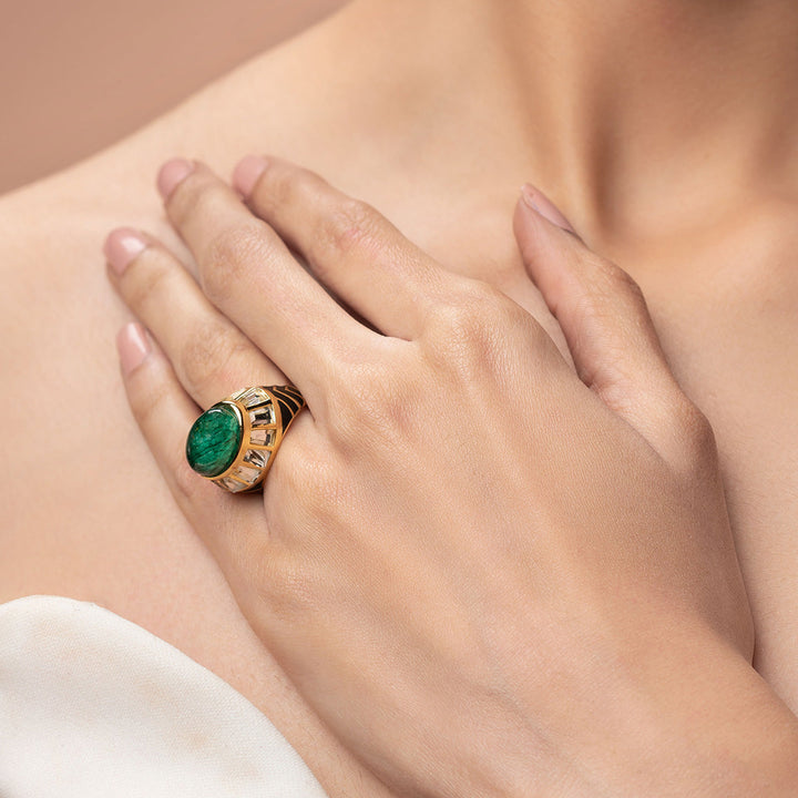 Green statement Ring for Women by Isharya | Modern Indian Jewellery