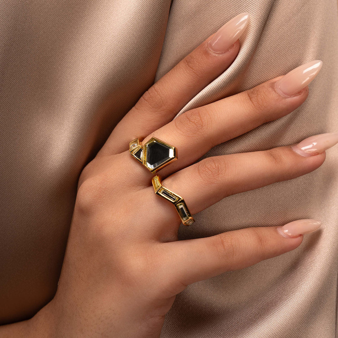 White 2 Finger Ring for Women by Isharya | Modern Indian Jewellery