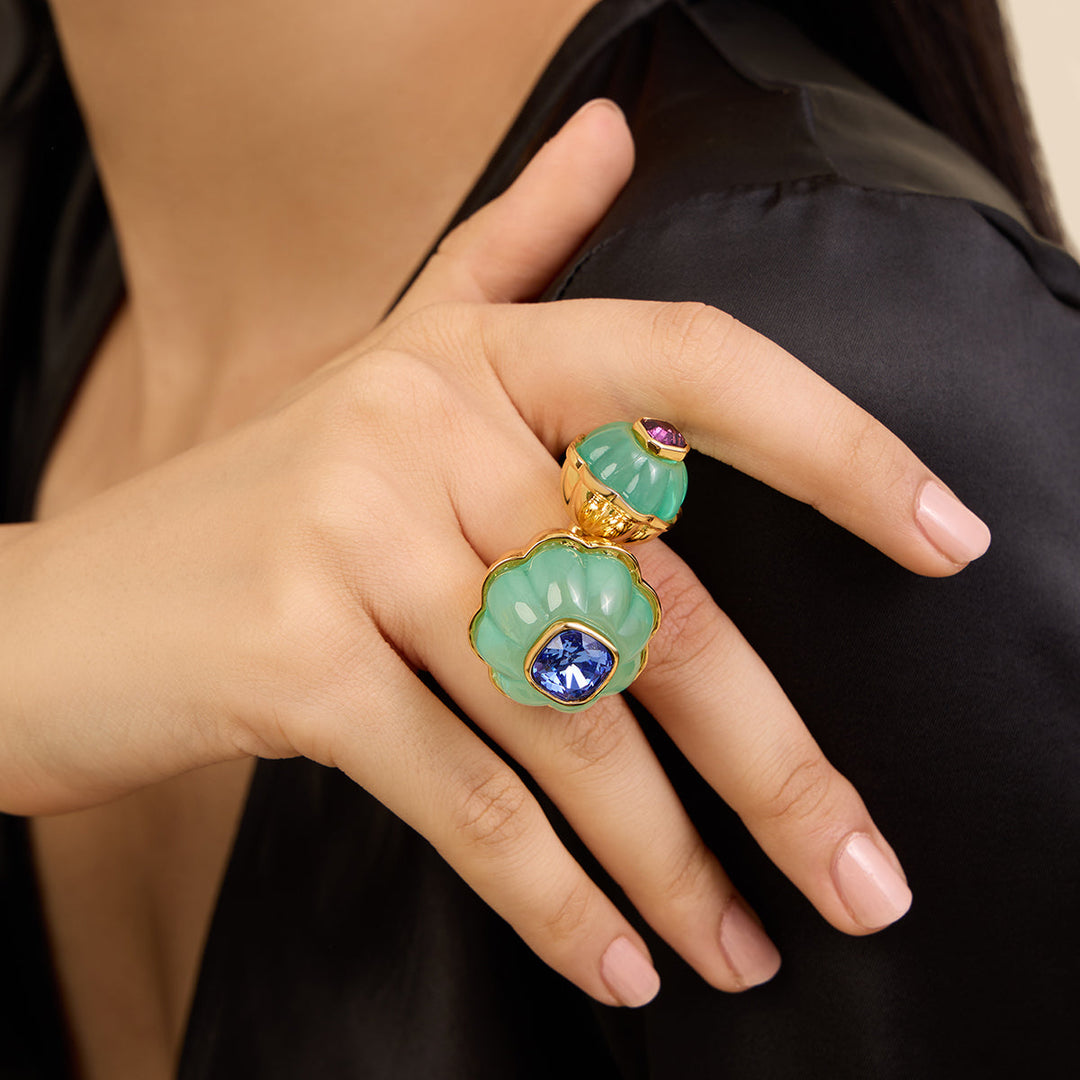 Green Two head Ring for Women by Isharya | Modern Indian Jewellery