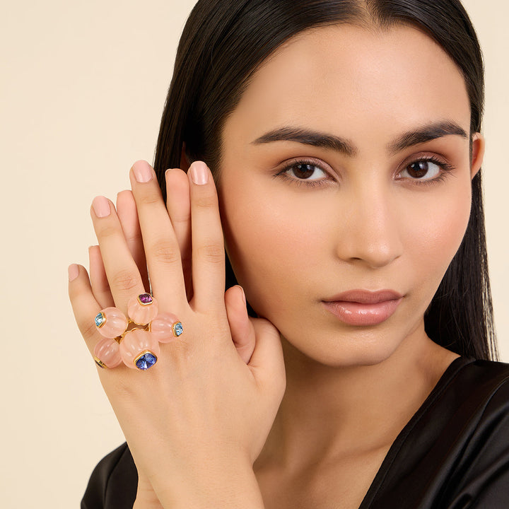 Pink Statement Ring for Women by Isharya | Modern Indian Jewellery