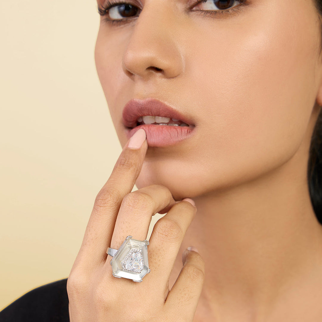 White statement Ring for Women by Isharya | Modern Indian Jewellery