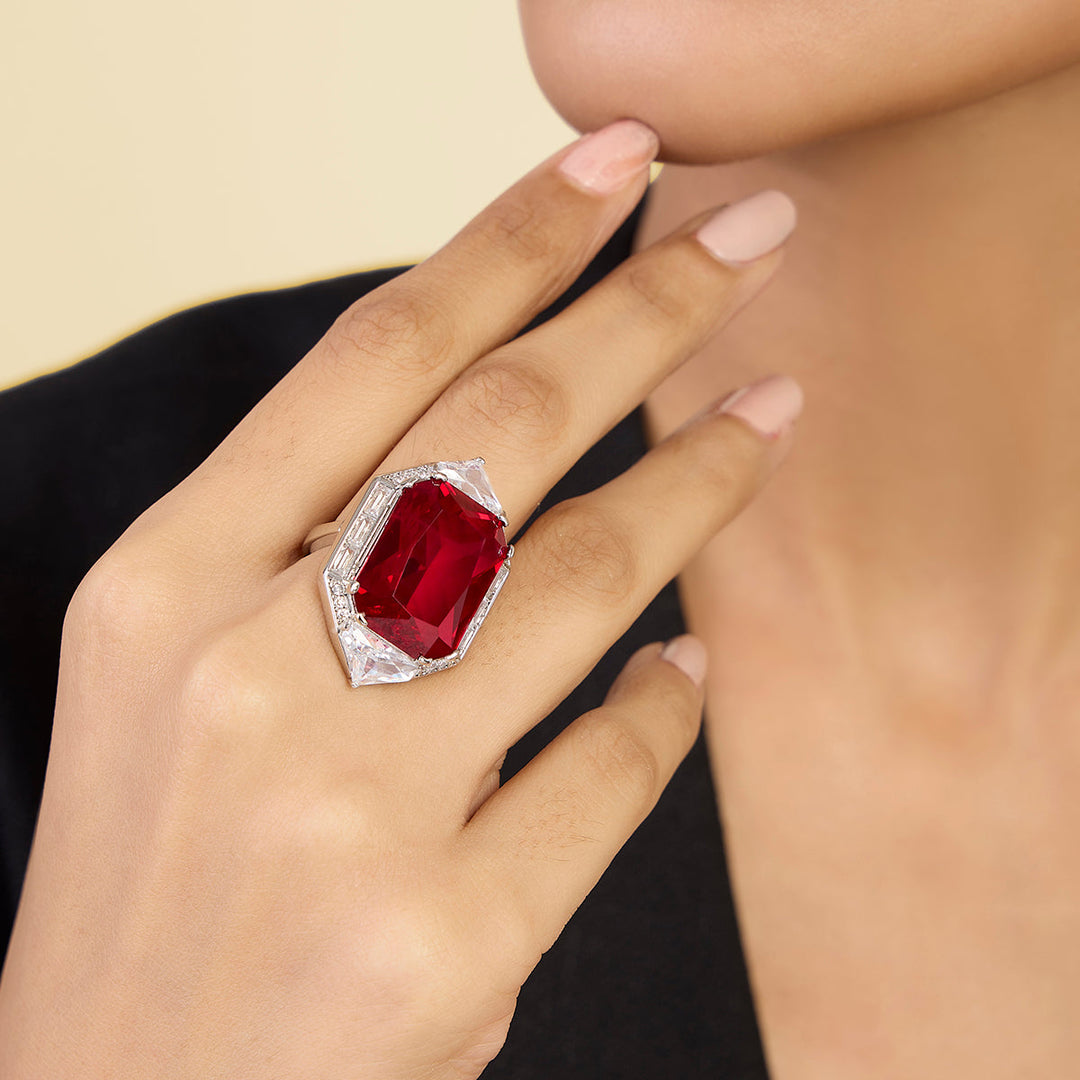 Red statement Ring for Women by Isharya | Modern Indian Jewellery