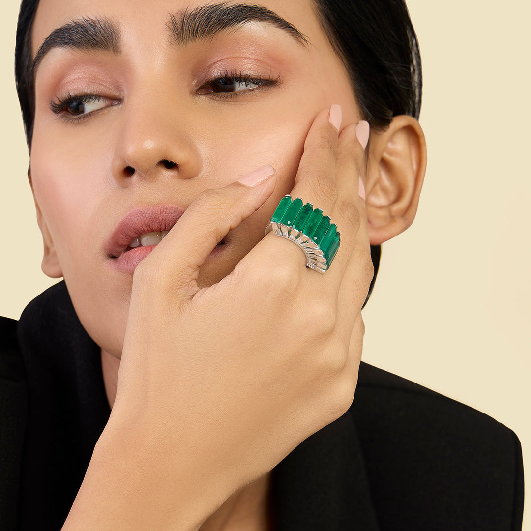 Green Band Ring for Women by Isharya | Modern Indian Jewellery