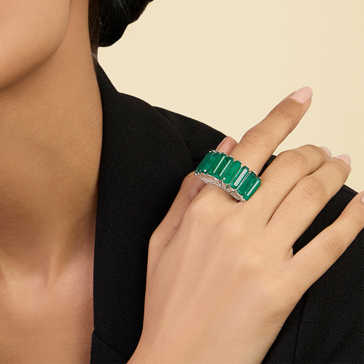 Doublet Dark Emerald Baguette Band