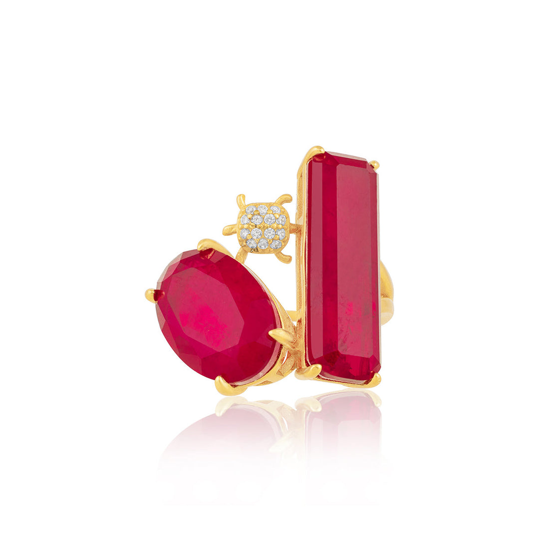 Red Three head Ring for Women by Isharya | Modern Indian Jewellery