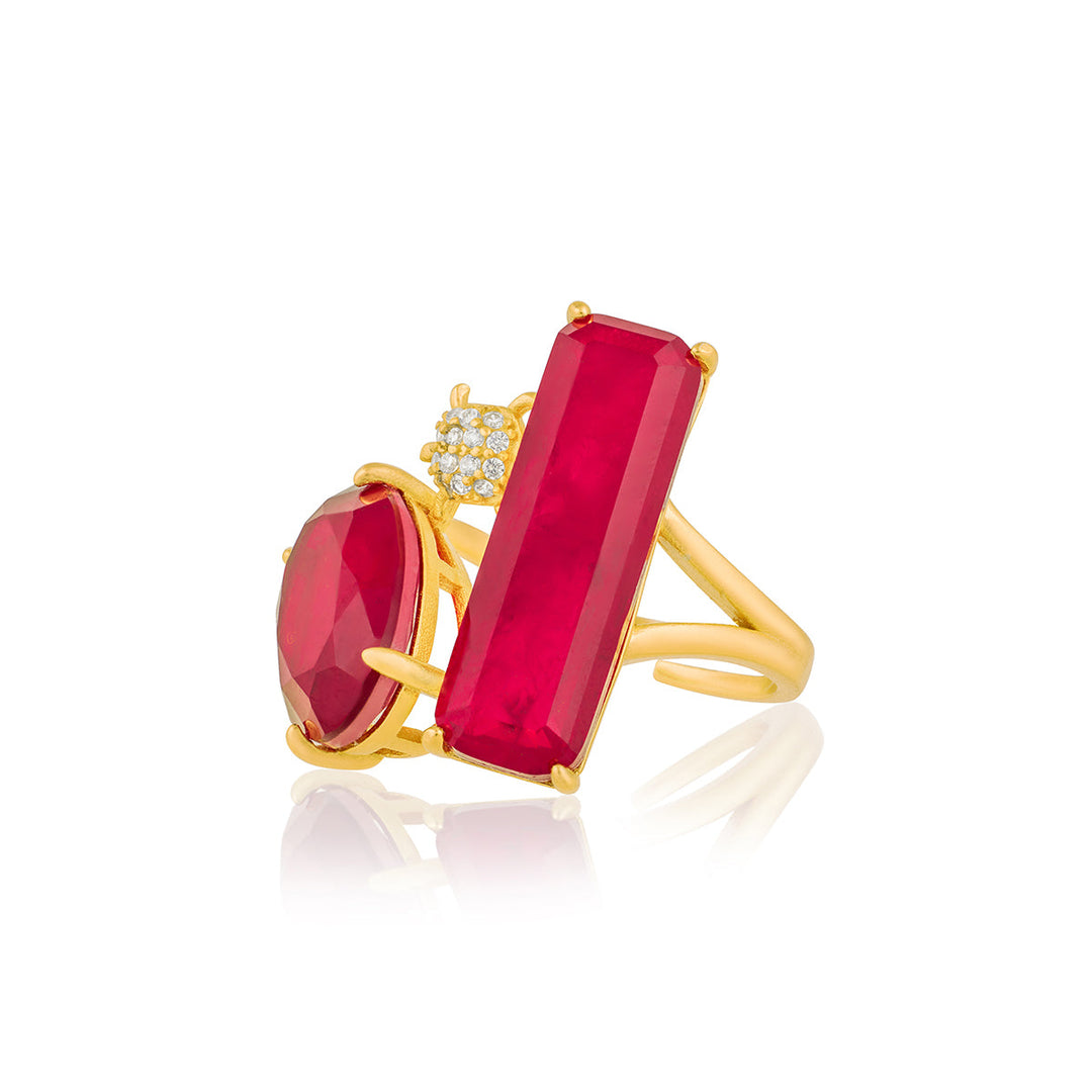 Red Three head Ring for Women by Isharya | Modern Indian Jewellery