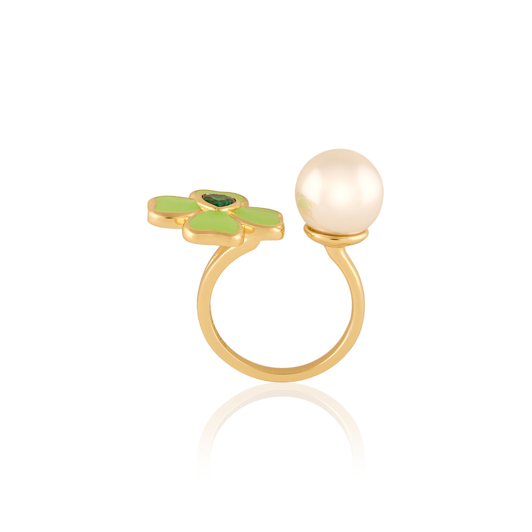 Neon Clover Pearl Ring