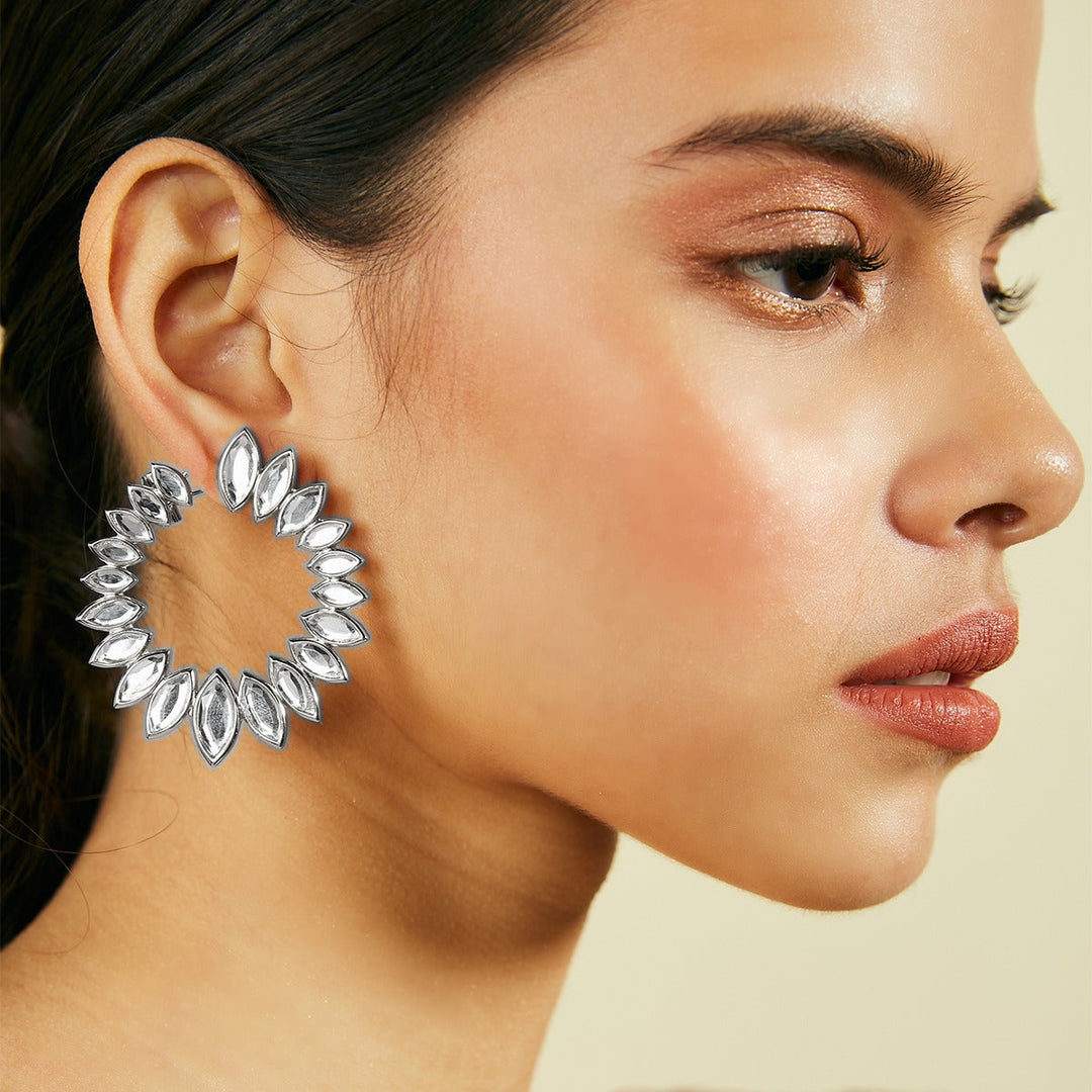 White Hoop Earring for Women by Isharya | Modern Indian Jewellery