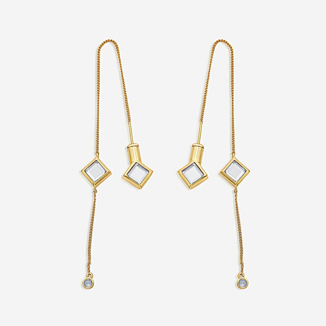 Ayaana Diamond Mirror Needle-Thread Delicate Earrings - Isharya | Modern Indian Jewelry