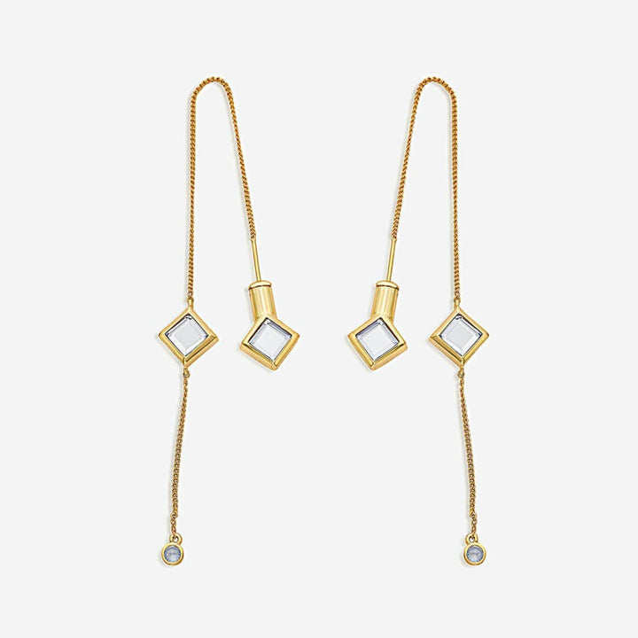 Ayaana Diamond Mirror Needle-Thread Delicate Earrings - Isharya | Modern Indian Jewelry