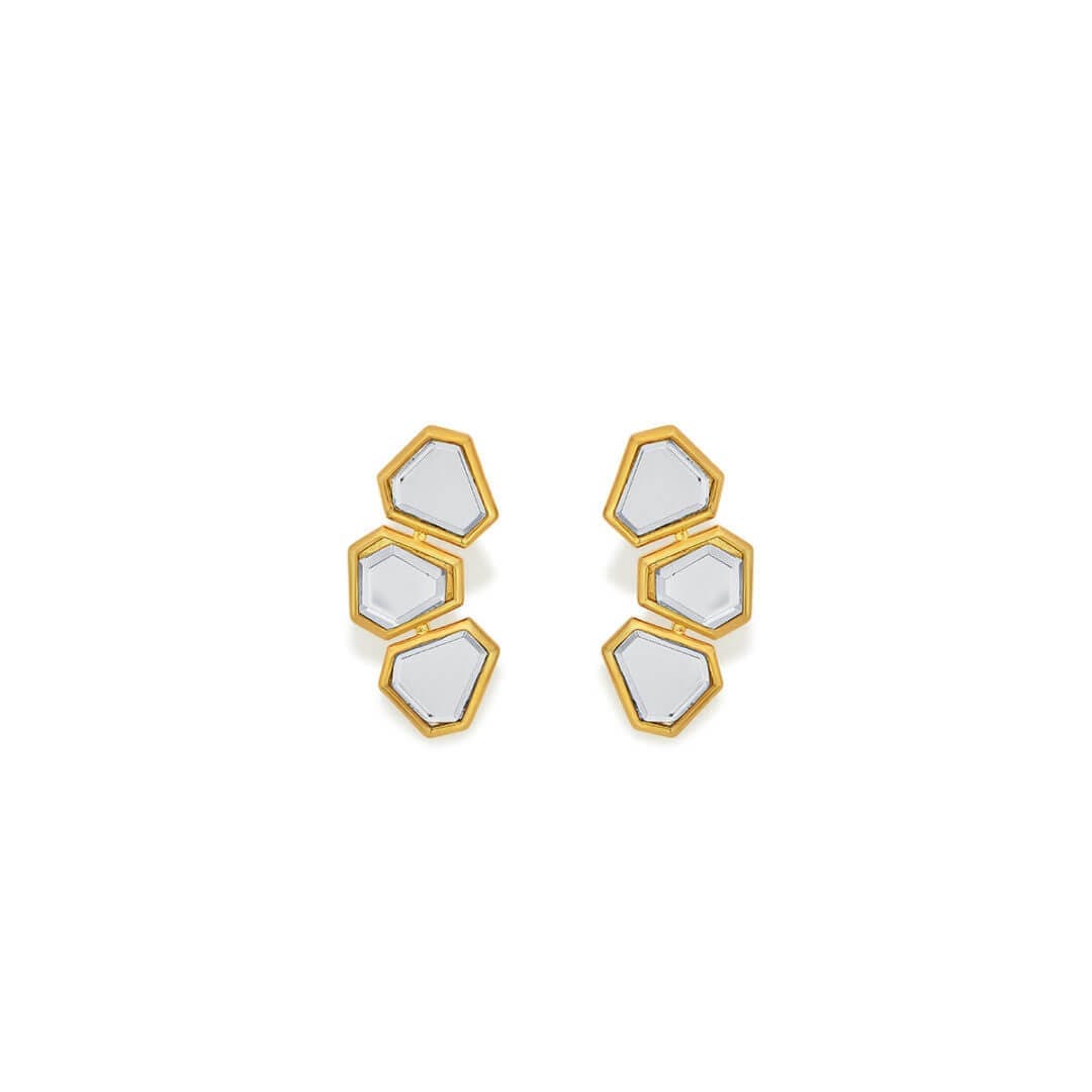 Ayaana Mini Triple Mirror Stud Earrings - Isharya | Modern Indian Jewelry